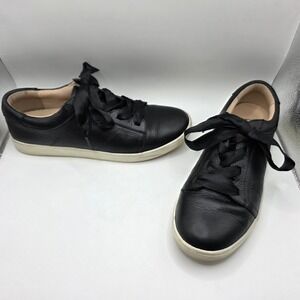 Vionic Chantelle Black Leather Ribbon Lace Up Sneakers Womens 7 Orthotic Shoes